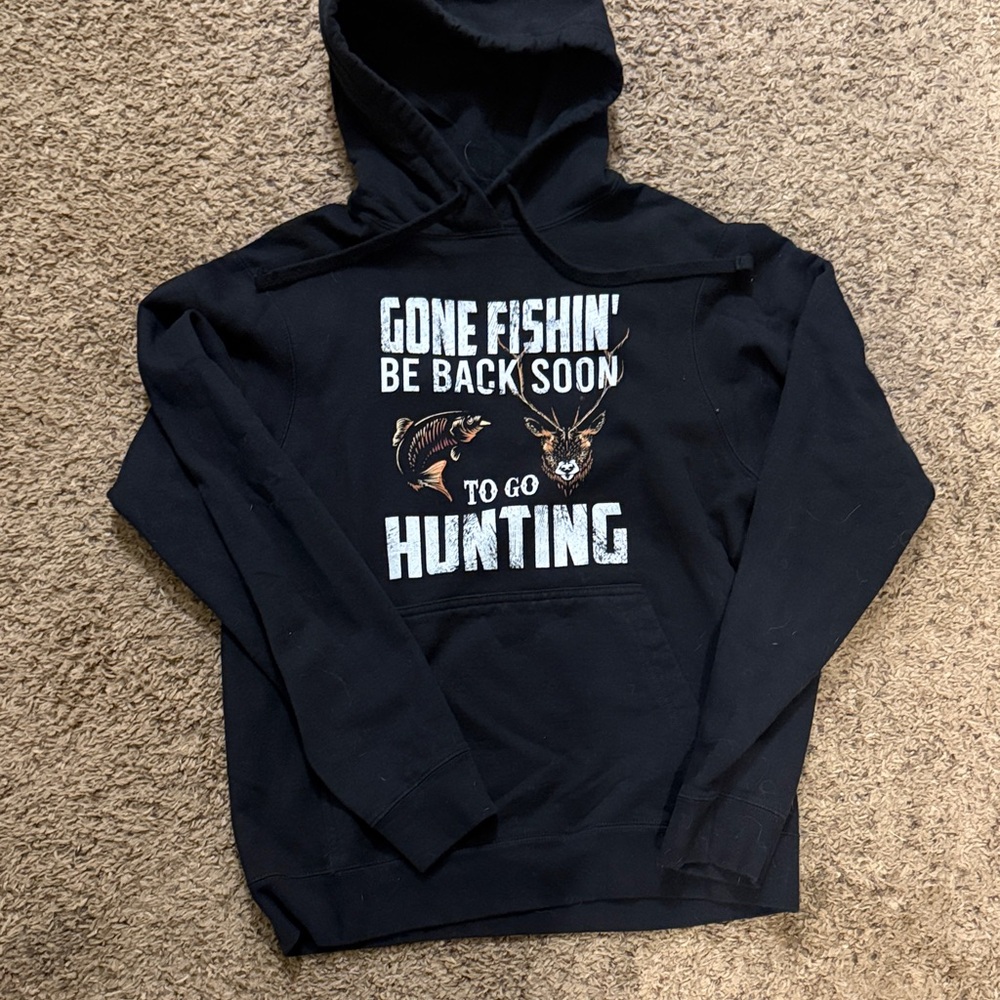 Black Graphic Hoodie with Hunting Theme